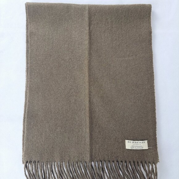 BURBERRY London Solid Knit 100% Cashmere Embroidered Brown Rectangle SCARF - Picture 6 of 8